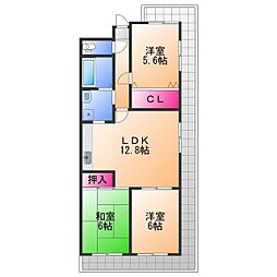 高石スカイハイツ 3LDKの間取図画像