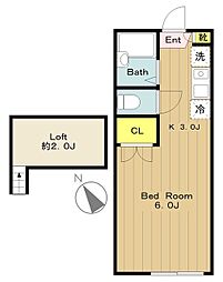 Kビレッジ2 2階ワンルームの間取り
