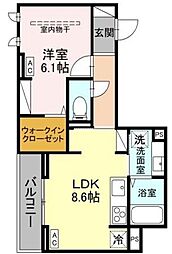 D-Sereno富士見町 2階1LDKの間取り