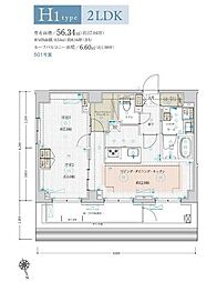 ARCOBALENO TAKENOTSUKA 5階2LDKの間取り
