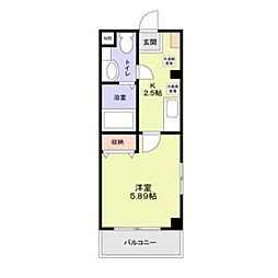 Ｐｏｄ　ｃｒｅｓｔ　Ｉ 2階1Kの間取り