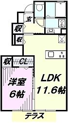ヴェルデ 1階1LDKの間取り