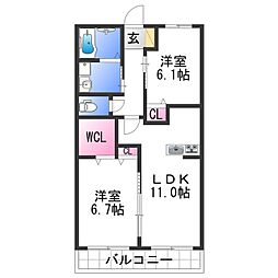 ルピナス 1階2LDKの間取り
