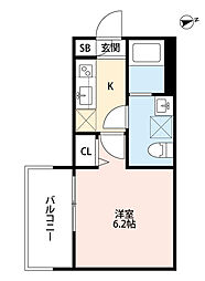 ワイズ七瀬川 1Kの間取図画像