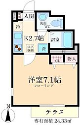 クレールシャンブル 1階1Kの間取り