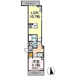 セレスティア豊島N 2階1LDKの間取り