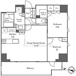 ブランズ代々木 4階2LDKの間取り