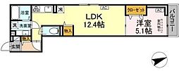 D-ROOM八幡町 2階1LDKの間取り