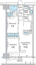 パークアクシス新宿百人町 3階2LDKの間取り