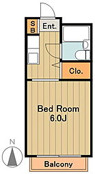 京王相模原線 京王多摩センター駅 徒歩10分の賃貸マンション 2階1Kの間取り