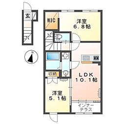 東中野新築アパート 2階2LDKの間取り