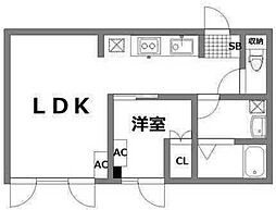 ボヌール行徳 2階1LDKの間取り