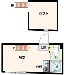 抜弁天フラット 1階ワンルームの間取り