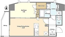 カッシア上野入谷 2階1LDKの間取り
