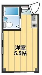 大森ハウス 3階ワンルームの間取り