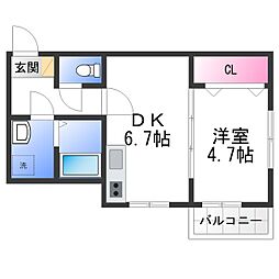 サンアーク北野田 1DKの間取図画像