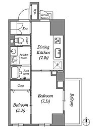 コスモグラシア三ノ輪 10階2DKの間取り