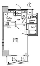 グレイスコート西麻布1 2階ワンルームの間取り