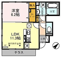 オルソ南鳩ヶ谷 1階1LDKの間取り