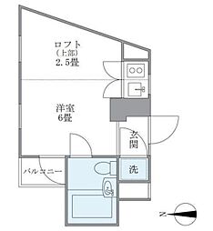 ビーワン 2階ワンルームの間取り