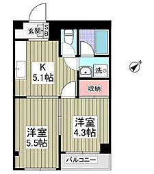 AJU稲城 3階2Kの間取り