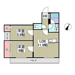 レジデンス湘南 2LDKの間取図画像