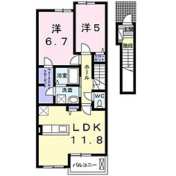 南海加太線 加太駅 徒歩21分の賃貸アパート 2階2LDKの間取り