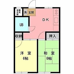 スズキパル下柚木 1階2DKの間取り
