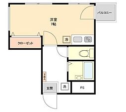 ウエストインパート3 ワンルームの間取図画像