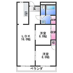 プレゼンス西浜 2LDKの間取図画像