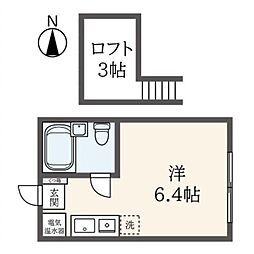 ローズハイムパートI 2階ワンルームの間取り