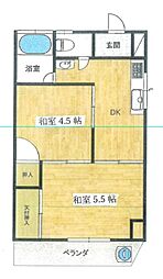 矢野マンション 2DKの間取図画像
