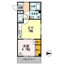 オークタウンA 1DKの間取図画像