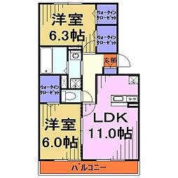 エスベランサＢ 3階2LDKの間取り