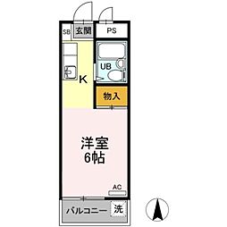 グリーンハイム桜塚 2階ワンルームの間取り