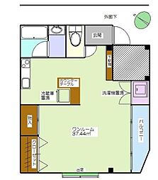 多田ビル 2階ワンルームの間取り