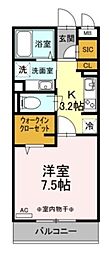 セルリアン代沢 2階1Kの間取り
