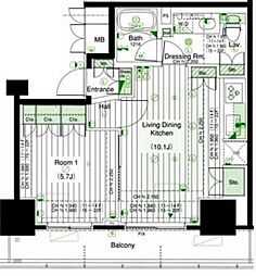 品川タワーフェイス 1LDKの間取図画像