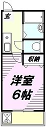 JR中央線 八王子駅 徒歩20分の賃貸マンション 2階1Kの間取り