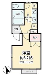 フレンドリーコート 2階1Kの間取り