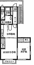 シャルマンコーポ 2階2DKの間取り