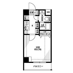 プレール・ドゥーク高円寺2 1Kの間取図画像