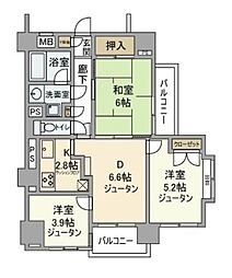 野村ステイツ市が尾 3DKの間取図画像