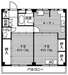 ビレッジハウス根岸1 2DKの間取図画像