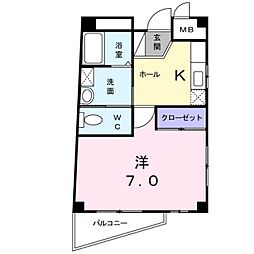 ファーテル・ナツメ 3階1Kの間取り