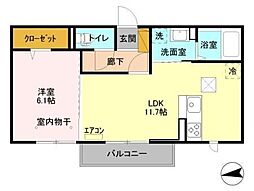 ライフマンションA・B A 1階1LDKの間取り