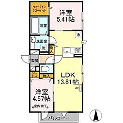 アンソレイエ 2階2LDKの間取り