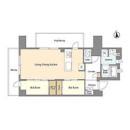 AIFLAT品川戸越パークサイド 7階2LDKの間取り