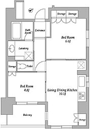 HF若松河田レジデンス 4階2LDKの間取り