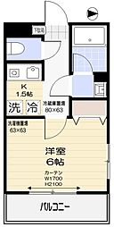 ルピナス清川 3階1Kの間取り